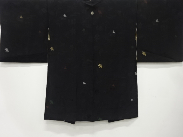 JAPANESE ANTIQUE HAORI / TAISHO ROMAN STYLE / SILK / WOVEN SCENERY OF COUNTRYSIDE